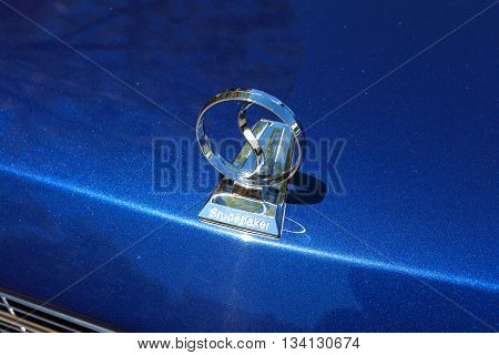Tel Aviv, Israel, June 12, 2016: Studebaker car front and emblem. Studebaker was an American wagon and automobile manufacturer based in South Bend, Indiana.