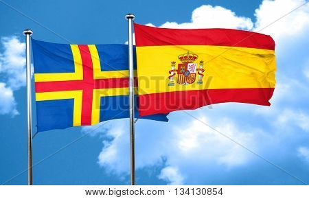 aland islands with Spain flag, 3D rendering