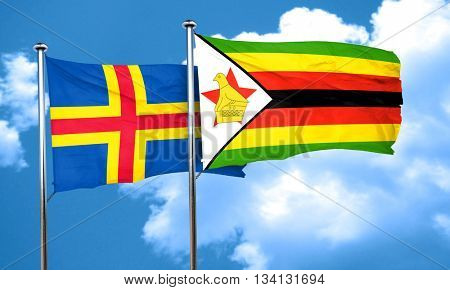 aland islands with Zimbabwe flag, 3D rendering