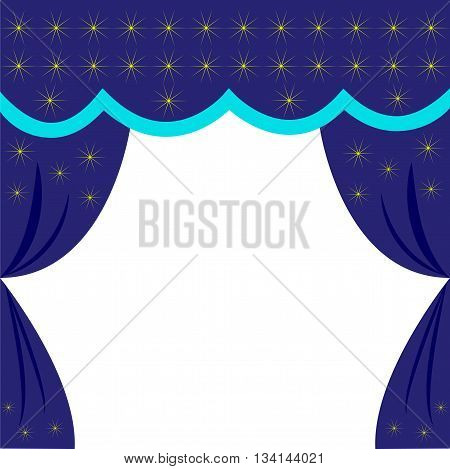 Curtain blue night sky with stars, as in the theater, a blank for invitation or ticket