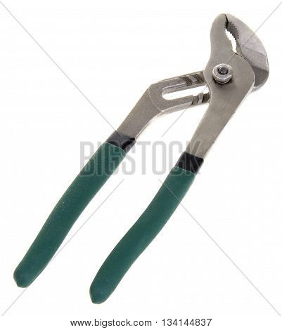 Water Pump Pliers with green handle on white background