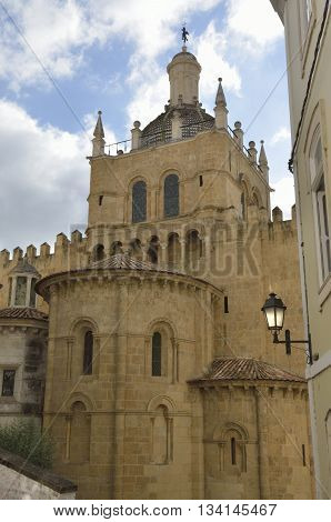 Eastern facade of the Old Cathedral of Coimbra Portugal.