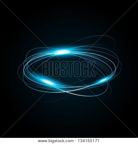 Neon blured cicles at motion . Vector swirl trail effect Abstract Lyminious rings with sparkling flash lights