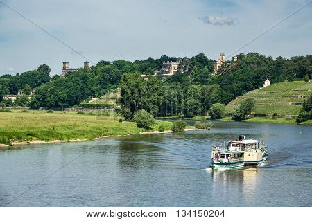 Passenger ship on the river Elbe in Dresden (Germany).