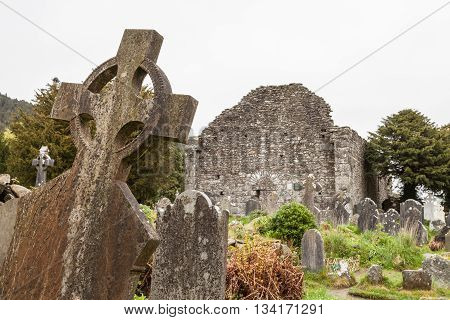 Irish cemetary at Gledalough Monastic City. The site is an early Christian monastic settlement was founded by St. Kevin in the 6th century