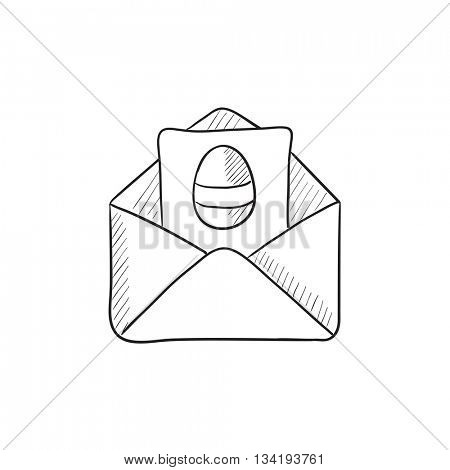 Easter greeting card in envelope vector sketch icon isolated on background. Hand drawn Easter greeting card in envelope icon. Easter greeting card sketch icon for infographic, website or app.