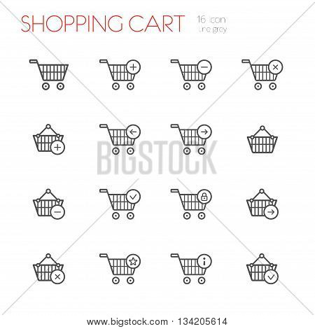 Shopping cart line icons set of 16