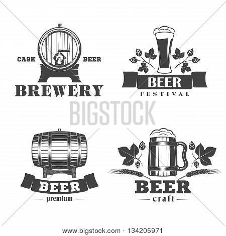 vector illustration set of beer signs, labels and badges, on a white background