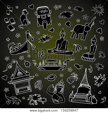 Thailand . Set Thai color vector icons and symbols vector illustration