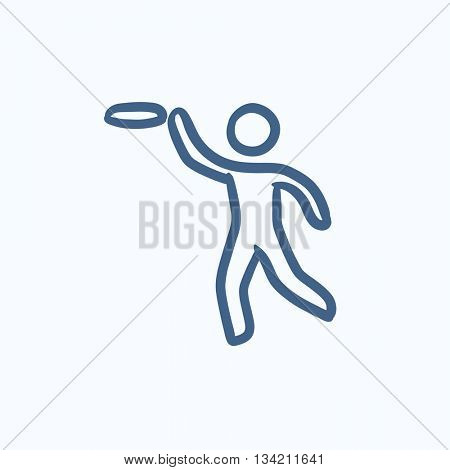 Man with flying disc vector sketch icon isolated on background. Hand drawn Man with flying disc icon. Man with flying disc sketch icon for infographic, website or app.