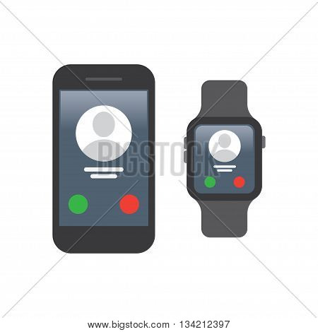 smart watch and smartphone synchronization on a white background. Vector Illustration.