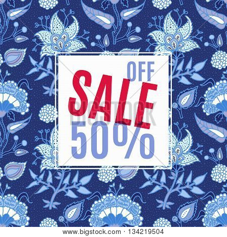 Banner Sale 50 discount. With vintage floral background. For advertising business websites print