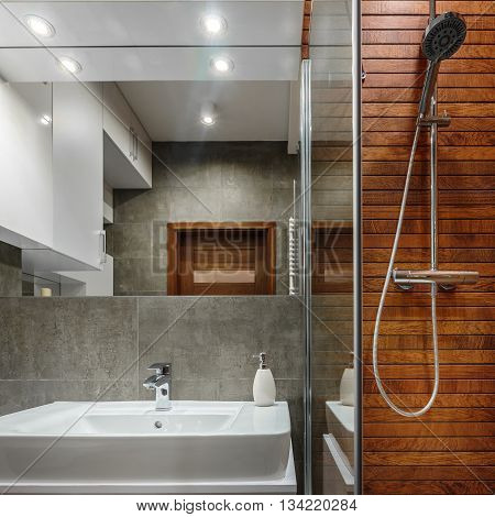 Shower With Wooden Wall