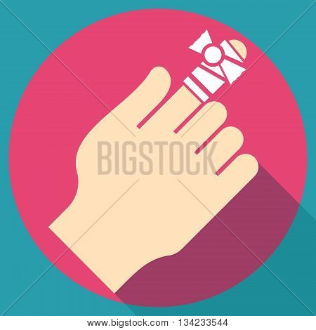Finger with white gauze bandage, flat icon.
