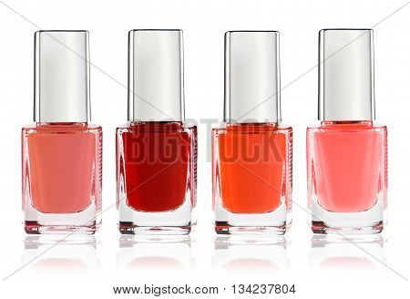 Set of colorful nail polish isolated on white