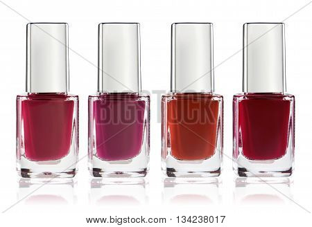 Set of colorful nail polish isolated on white