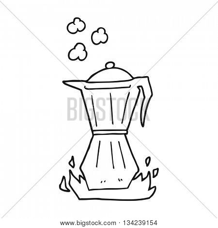 freehand drawn black and white cartoon stovetop espresso maker