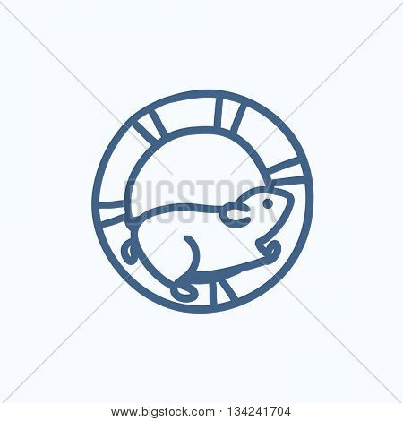 Hamster running in the wheel vector sketch icon isolated on background. Hand drawn Hamster running in the wheel icon. Hamster running in the wheel sketch icon for infographic, website or app.