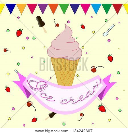 Label for ice cream. Set of fruits