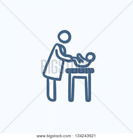Mother taking care of baby vector sketch icon isolated on background. Hand drawn Mother taking care of baby icon. Mother taking care of baby sketch icon for infographic, website or app.