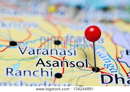 Asansol pinned on a map of India