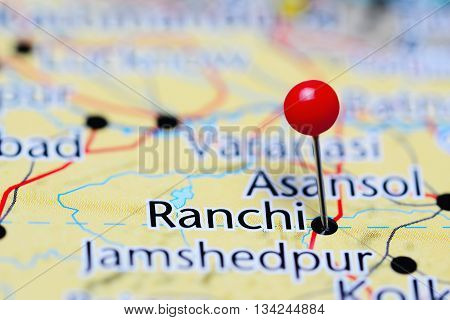 Ranchi pinned on a map of India