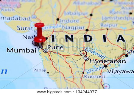 Mumbai pinned on a map of India