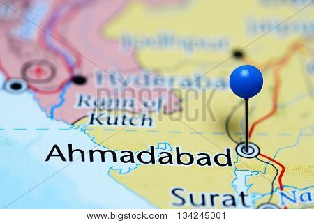 Ahmadabad pinned on a map of India
