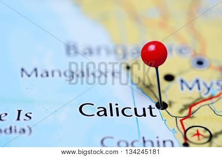Calicut pinned on a map of India