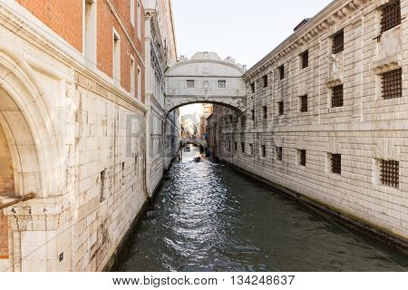 Bridge Ponte dei Sospiri over a canal in Venice