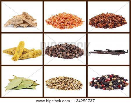Set of different spices, isolated on white