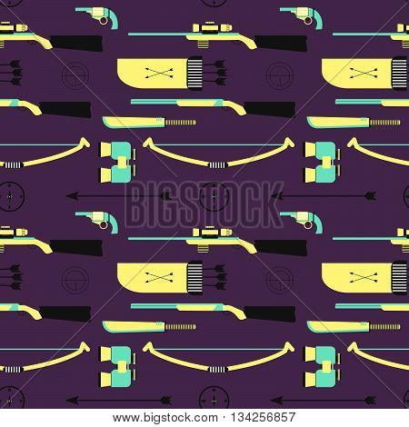 Hunting vector pattern. Flat style equipment. Isolated weapons and tools.