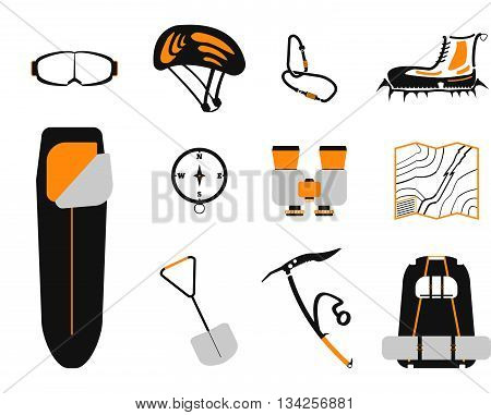 Сlimbing Set: Carbines, Ice Ax, Boots With Crampons, Backpack, Compass,  Sleeping Bag, Goggles, Bino