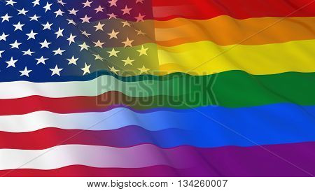 Gay Pride In The Usa Concept - Merged Rainbow Flag And American Flag 3D Illustration