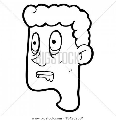 freehand drawn black and white cartoon staring man drooling