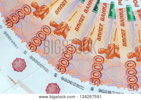 Scattering Five Thousandth Banknotes Russia