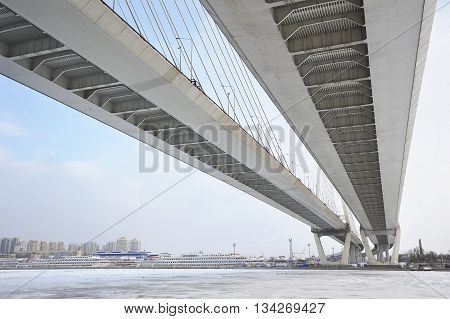 St. Petersburg, Russia, 6 January: Big Obukhovsky Bridge (cable-stayed) Over The Neva River On Janua