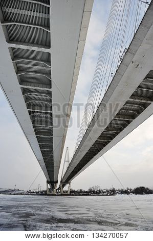 St. Petersburg, Russia, 6 January: Big Obukhovsky Bridge (cable-stayed) Over The Neva River On Janua