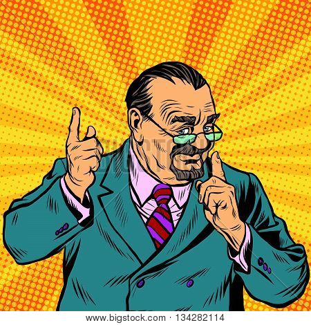 Retro Professor with a beard pop art retro vector. Scientist Professor actively gesturing