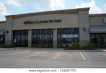 SHOREWOOD, ILLINOIS / UNITED STATES - AUGUST 16, 2015: The Eterna Med Spa and Laser Vein Center offers spa services and vein treatments, in a Shorewood strip mall.