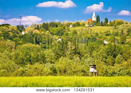 Village and landscape of southern Hungary border with Croatia