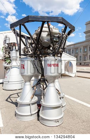 SAMARA RUSSIA - JUNE 12 2016: Space rocket engine RD-107A by the Corporation 