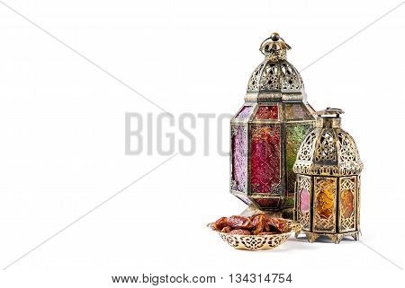 Oriental holidays decoration light lantern on white background. Ramadan kareem. Eid mubarak