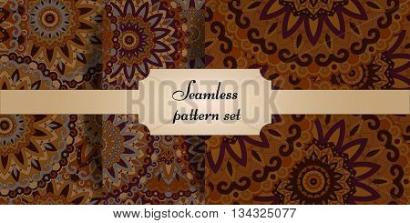 Mandala Seamless Patterns Set. Islam, Arabic, Indian, Ottoman Motifs.