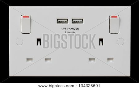 UK double plug socket with built in USB charger