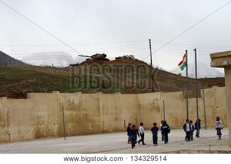 BEGOVA,IRAQ-FEBRUARY 25 : Military vehicles and tanks are seen at Begova, controlled by Turkish troops since 2002 in Kurdistan,Iraq on 25, 2008.