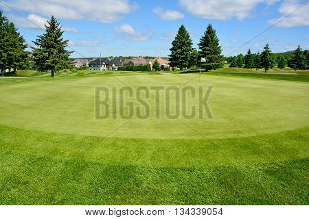 BROMONT QUEBEC CANADA 06 14 2016: Designed in 1992 by famous Graham Cooke, The Royal Bromont Golf Club offers an exceptional view of the surrounding mountains right in the heart of the City of Bromont