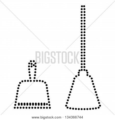 Dustpan vector sign. Scoop for cleaning garbage housework dustpan equipment. Dot style or bullet style icon on white.