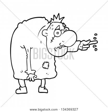 freehand drawn black and white cartoon igor