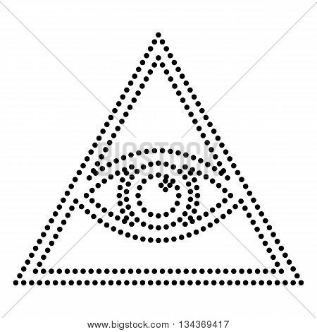 All seeing eye pyramid symbol. Freemason and spiritual. Dot style or bullet style icon on white.